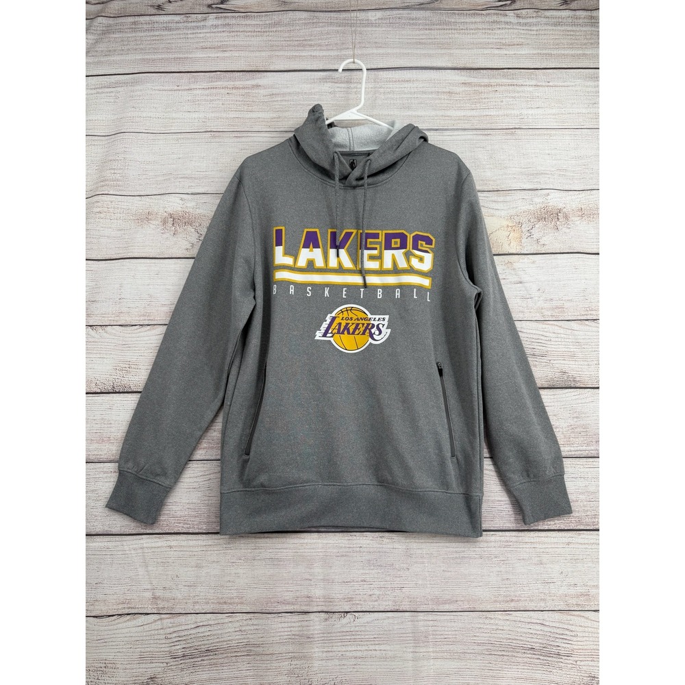 NBA Los Angeles Lakers Hoodie Mens Medium Gray Basketball Pullover Zip Pockets